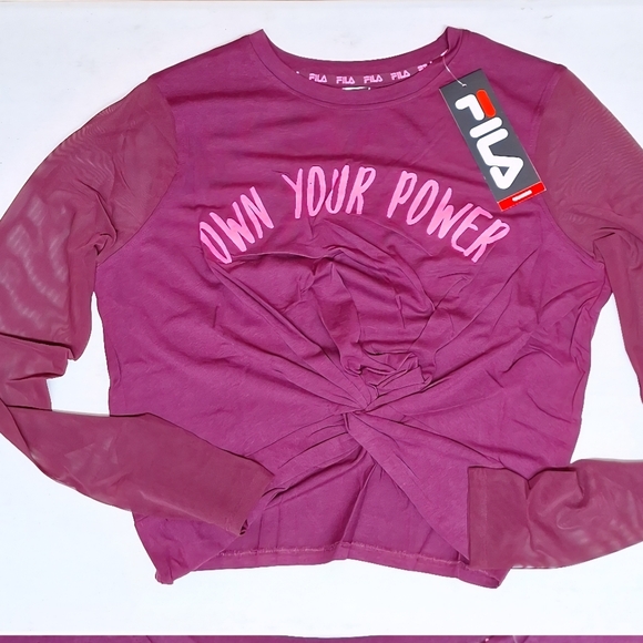 Fila Tops - NWT! FILA Women's 'Own Your Power' Graphic Training Workout Top, Purple & Pink